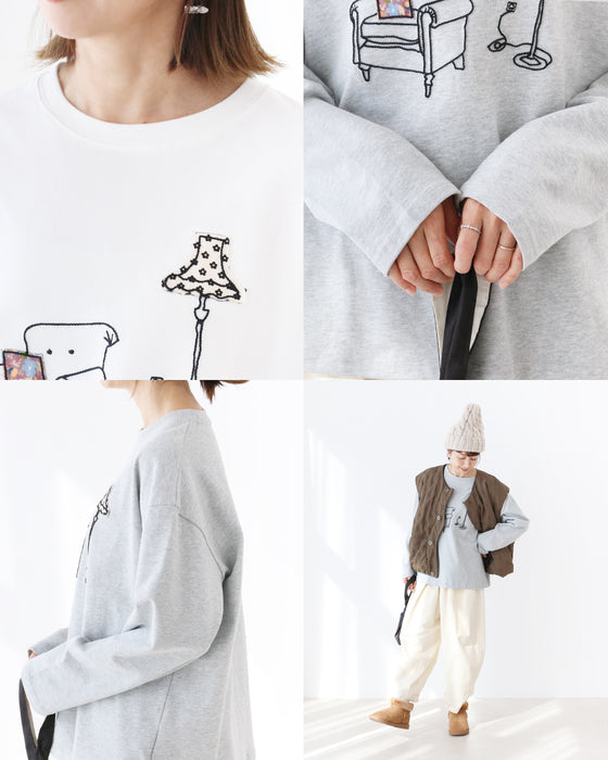 憧れのリビング刺繍 ゆるっとカットソー