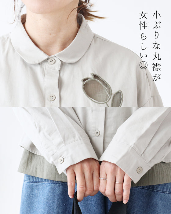 くり抜き チューリップ刺繍 トップス