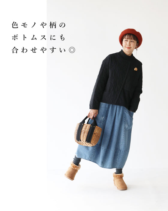 かぶって着られるキルティングの切り替えアシメトップス