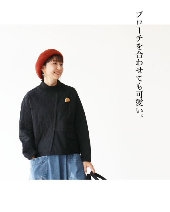 かぶって着られるキルティングの切り替えアシメトップス