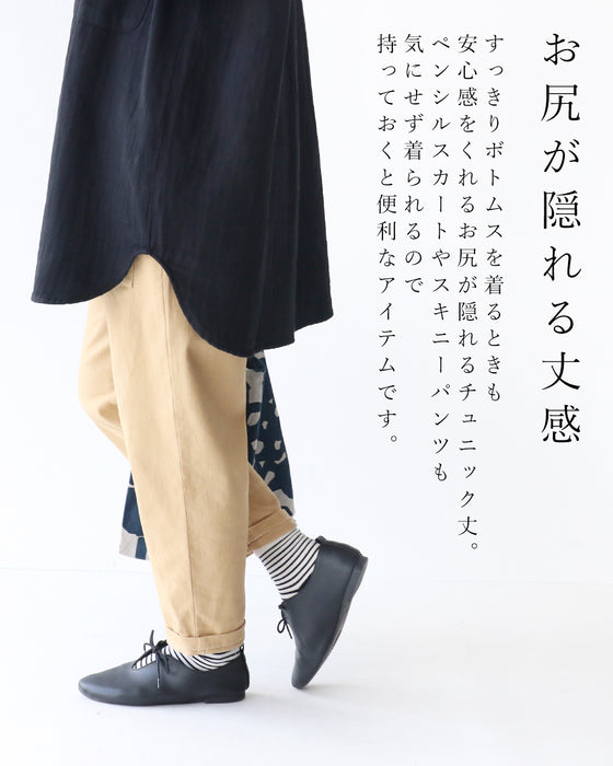 レース添え腰丈シャツトップス