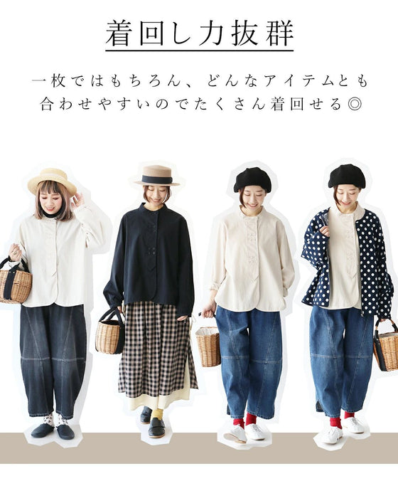 (全2色）シンプルなのに個性的？！集まるボタンブラウス