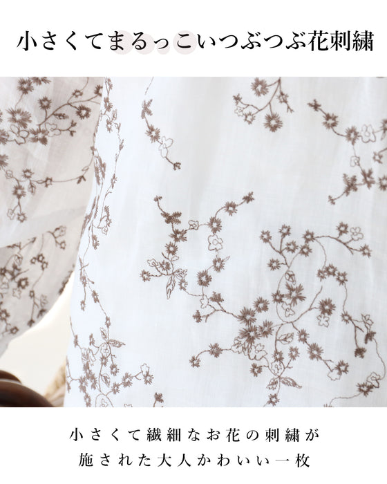 リネン100%つぶつぶまるっこい花刺繍ブラウス