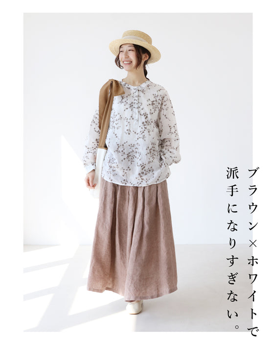 リネン100%つぶつぶまるっこい花刺繍ブラウス