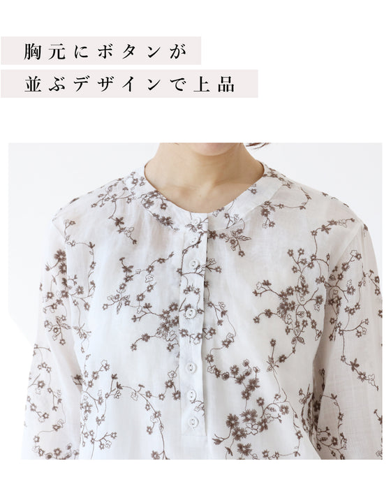 リネン100%つぶつぶまるっこい花刺繍ブラウス