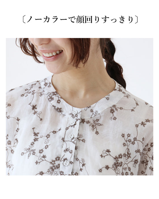 リネン100%つぶつぶまるっこい花刺繍ブラウス