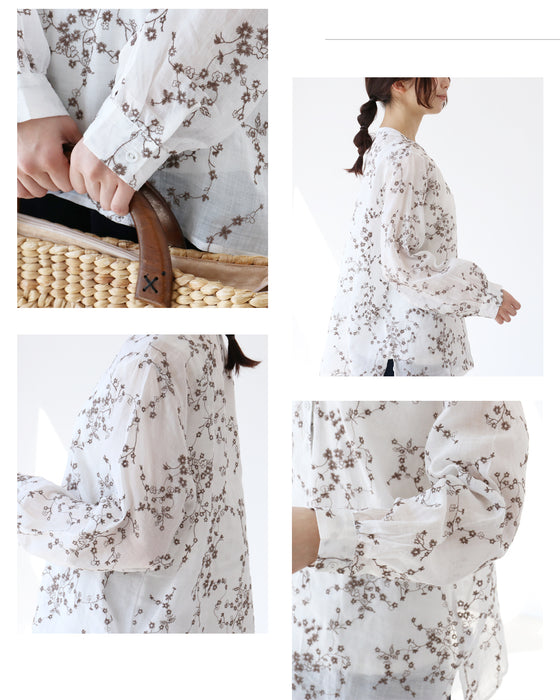 リネン100%つぶつぶまるっこい花刺繍ブラウス