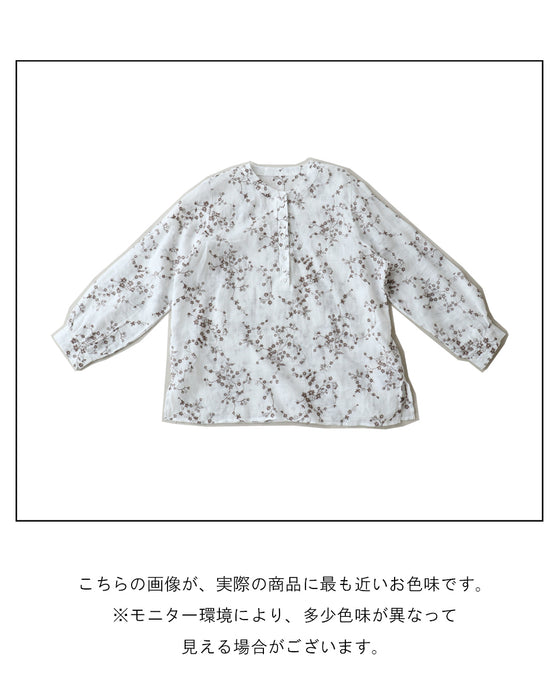 リネン100%つぶつぶまるっこい花刺繍ブラウス