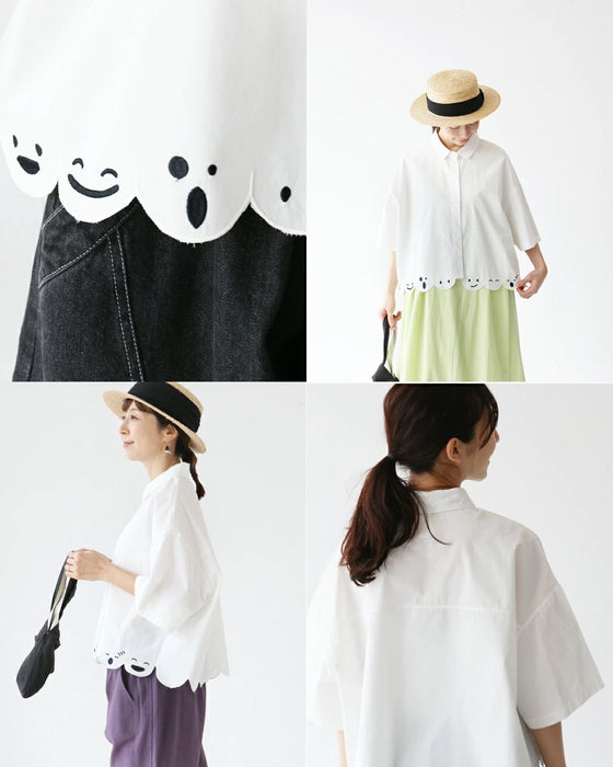 ふふっと笑えるお顔刺繍シャツ