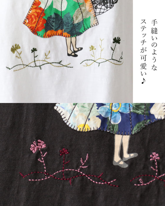 (7分袖)花摘みの女の子ゆるっとカットソー