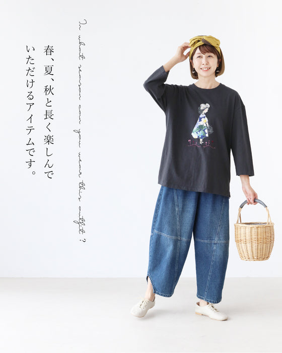 (7分袖)花摘みの女の子ゆるっとカットソー