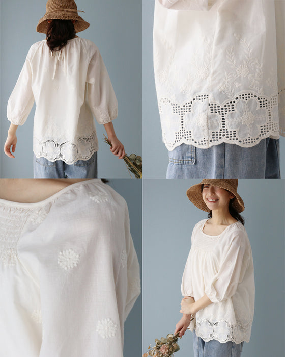 レースと刺繍のやさしさをまとう一枚トップス