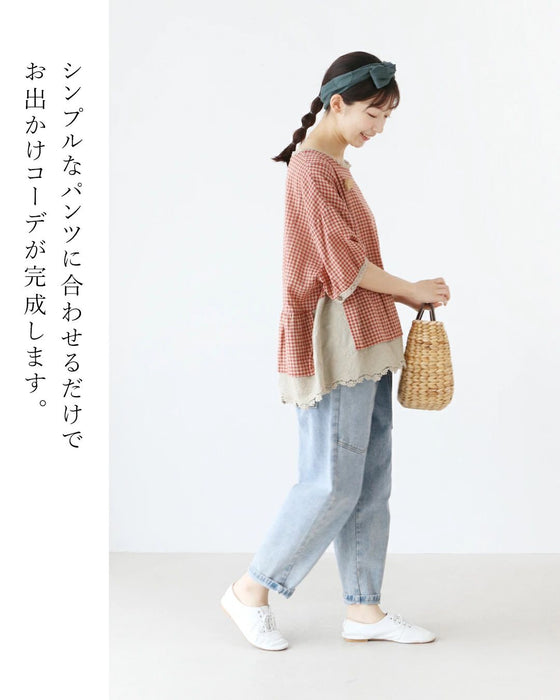 大人ギンガムに重ねるレーストップス