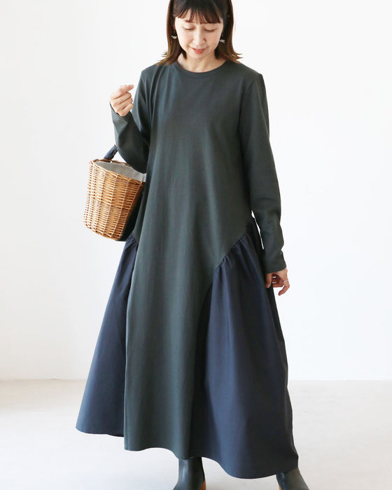 斜め切り替えでふんわり、大人ワンピ