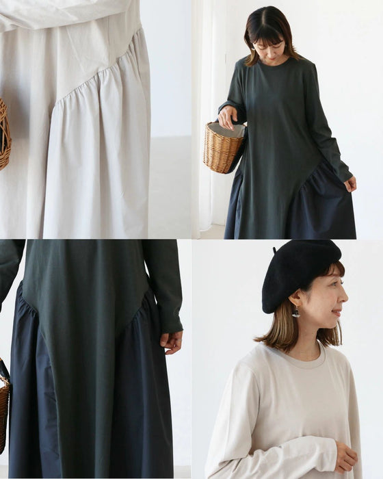 【アウトレット返品交換不可】斜め切替で、ふんわり大人ワンピ