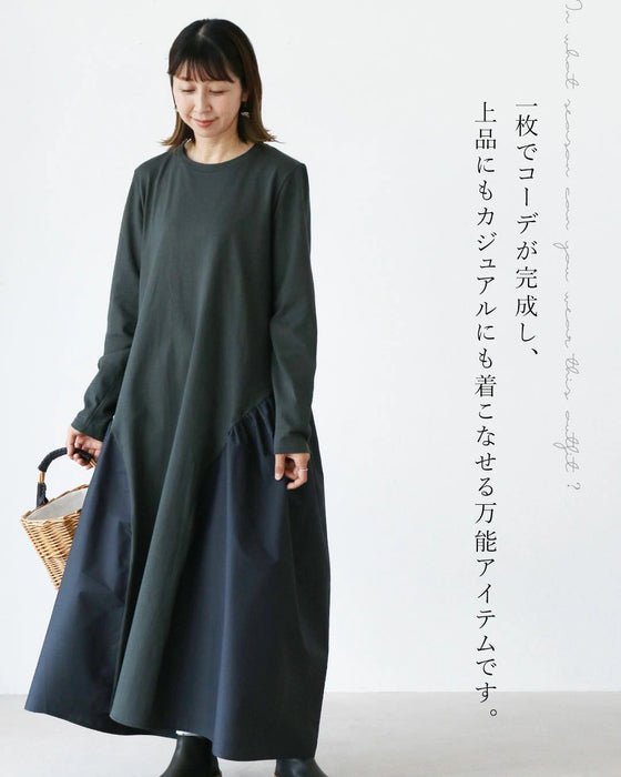 【アウトレット返品交換不可】斜め切替で、ふんわり大人ワンピ