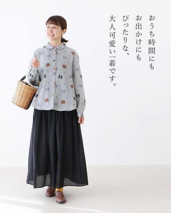 【特別再販10月29日20時販売】ねこ好きにたまらない、ふんわり優しいガーゼシャツトップス