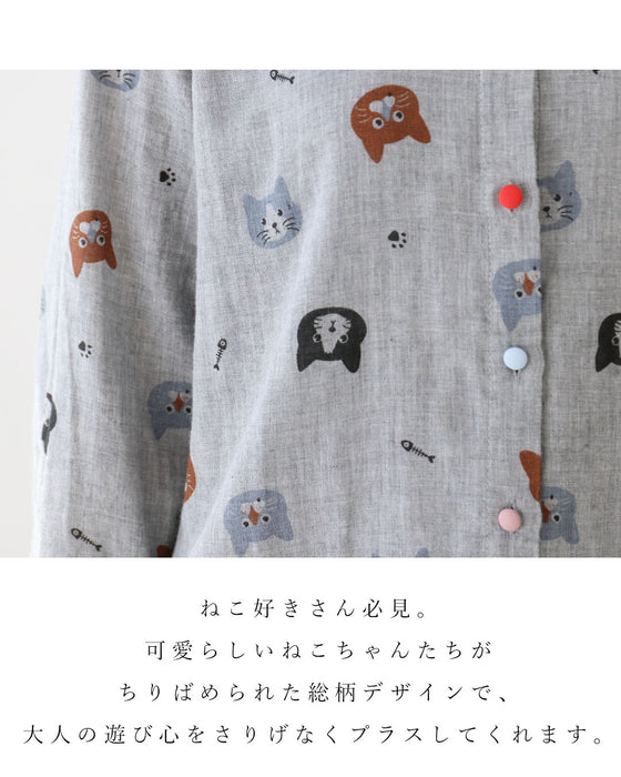 【特別再販10月29日20時販売】ねこ好きにたまらない、ふんわり優しいガーゼシャツトップス