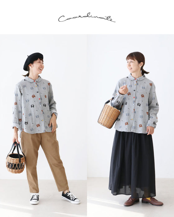 【特別再販10月29日20時販売】ねこ好きにたまらない、ふんわり優しいガーゼシャツトップス