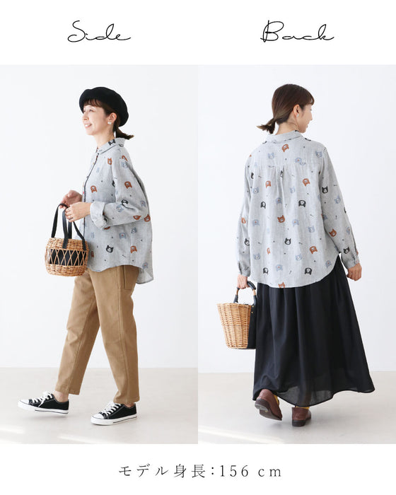 【特別再販10月29日20時販売】ねこ好きにたまらない、ふんわり優しいガーゼシャツトップス