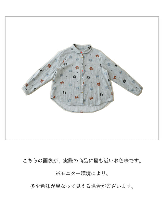【特別再販10月29日20時販売】ねこ好きにたまらない、ふんわり優しいガーゼシャツトップス