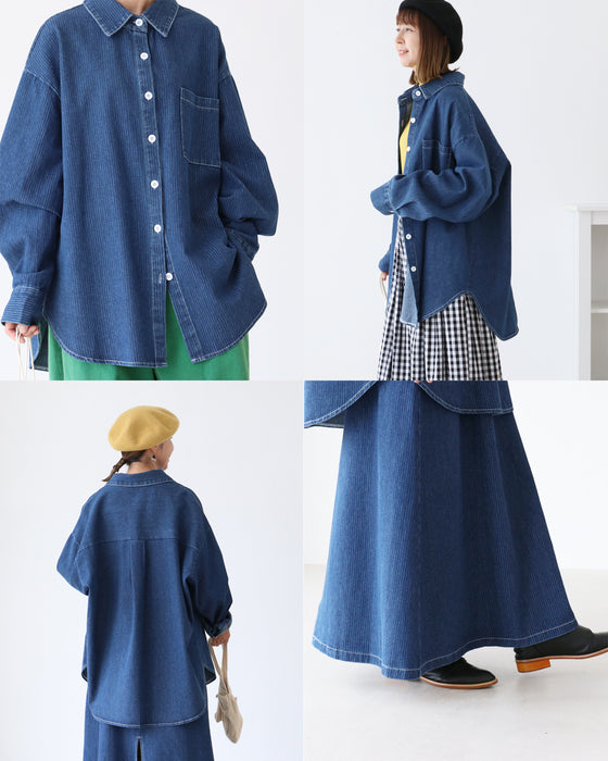 体型カバーも叶うストライプセットアップ