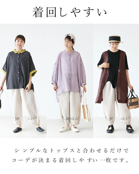 歩くたびに心が弾む花咲くリネンパンツ