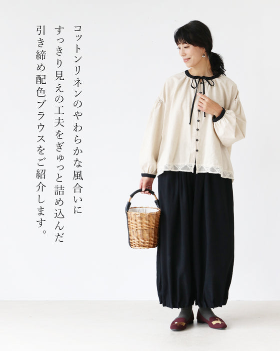(全2色） ぼやっと見え回避 引き締め配色ブラウス