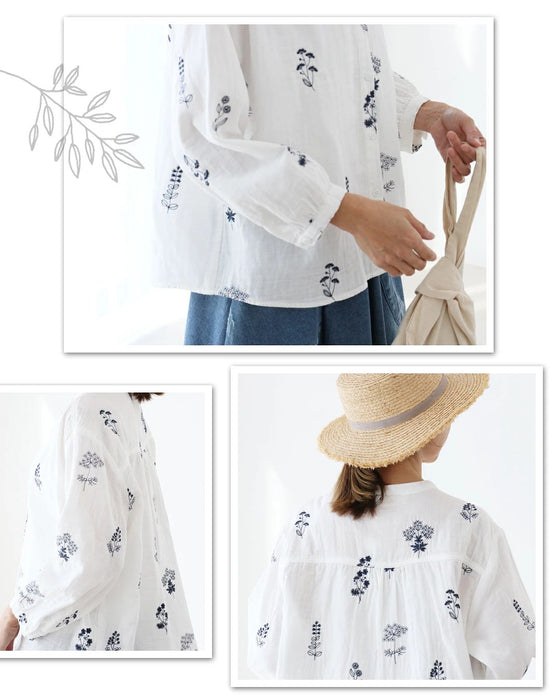 やさしく華やぐ、ナチュラル草花刺繍 ブラウス