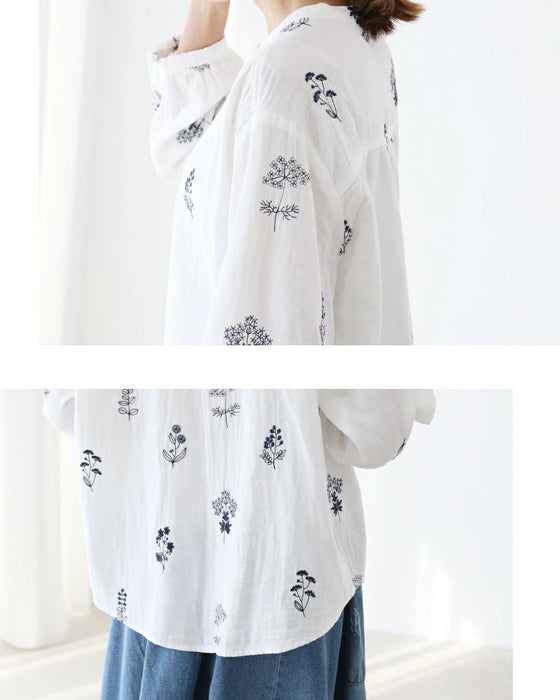 やさしく華やぐ、ナチュラル草花刺繍 ブラウス