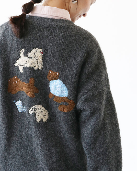 わんにゃん集合刺繍カーディガン