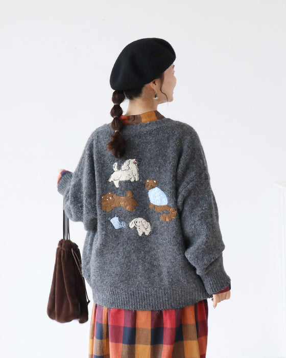 わんにゃん集合刺繍カーディガン