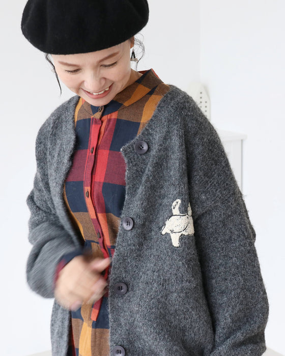 わんにゃん集合刺繍カーディガン