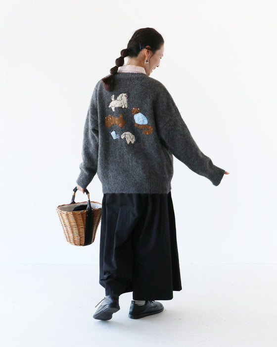 わんにゃん集合刺繍カーディガン