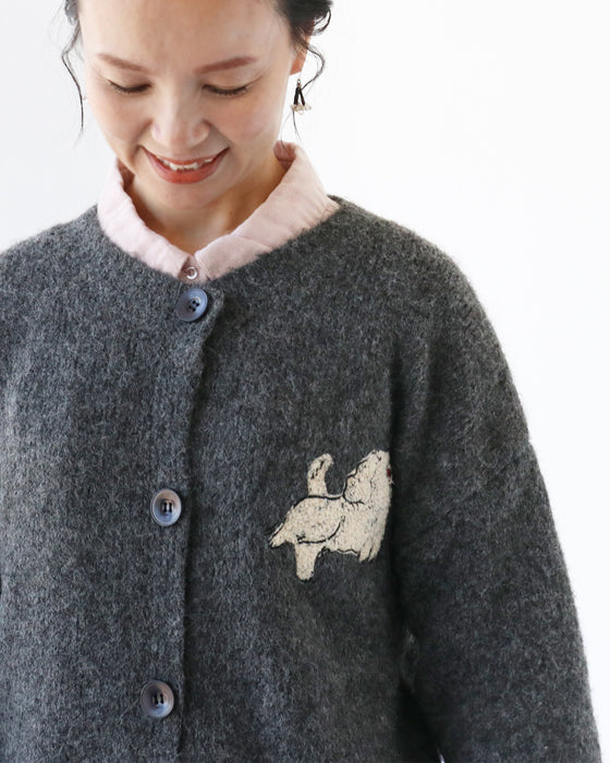 わんにゃん集合刺繍カーディガン