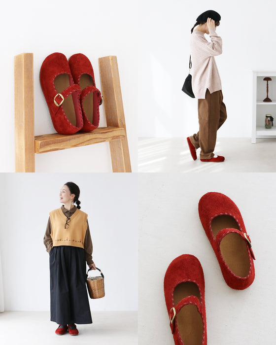 歩くたび、心が弾むスウェードステッチレザー靴