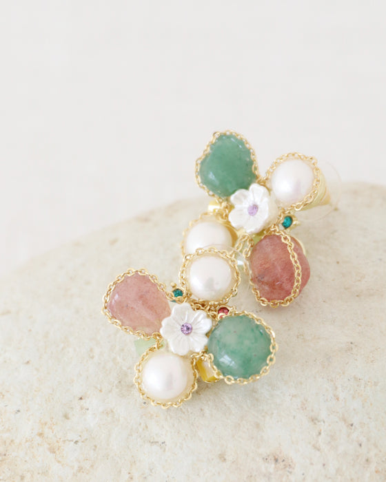 天然石と淡水パールのピアス