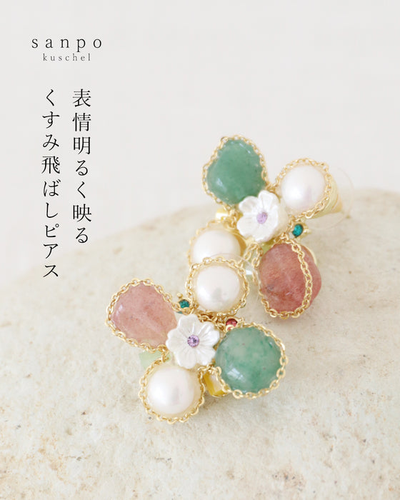 天然石と淡水パールのピアス