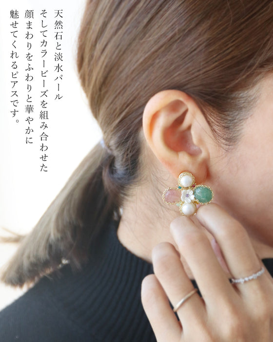 天然石と淡水パールのピアス