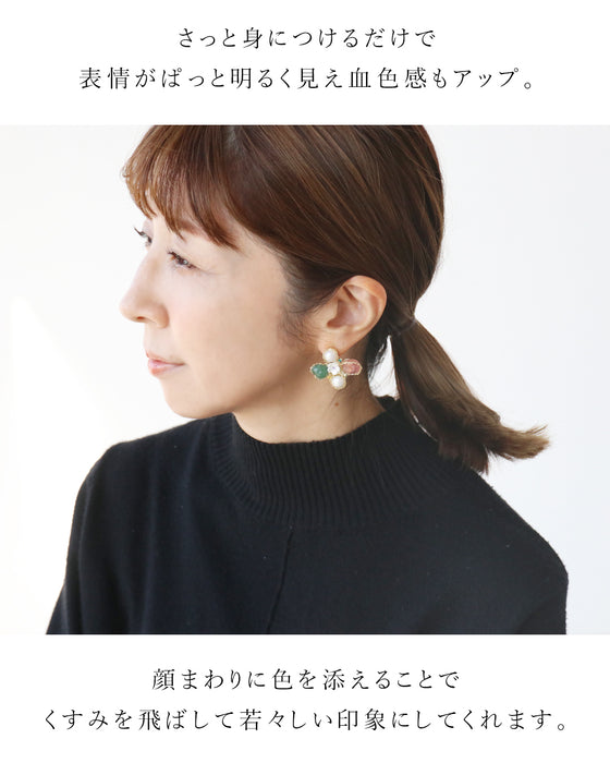 天然石と淡水パールのピアス