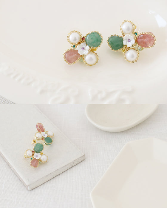 天然石と淡水パールのピアス