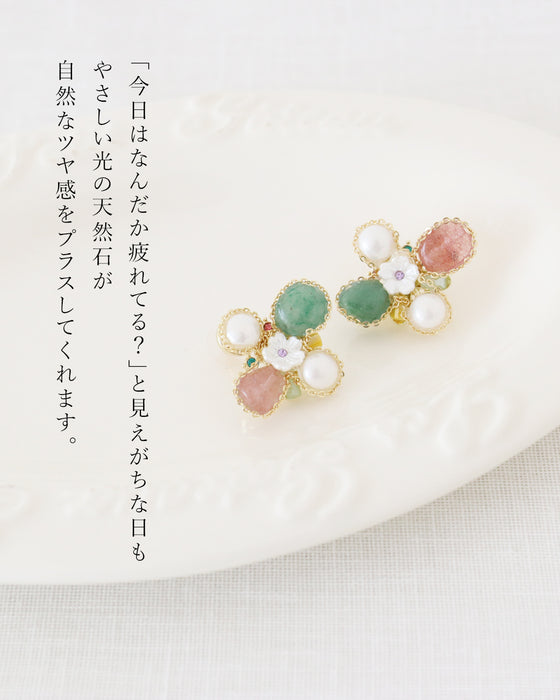 天然石と淡水パールのピアス
