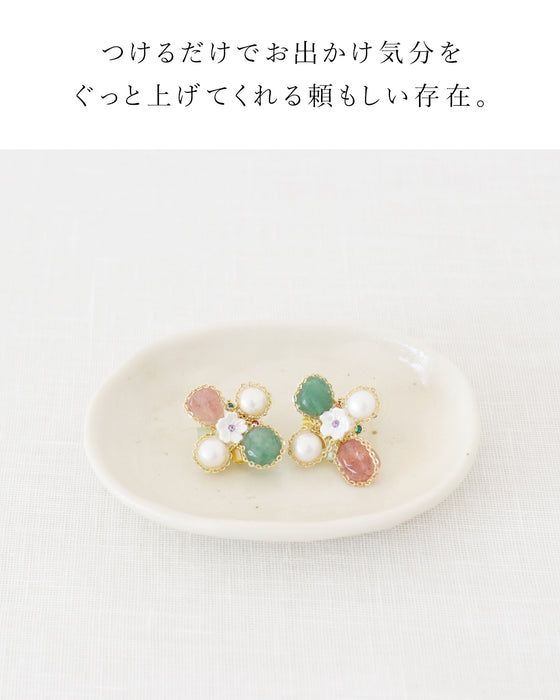 天然石と淡水パールのピアス