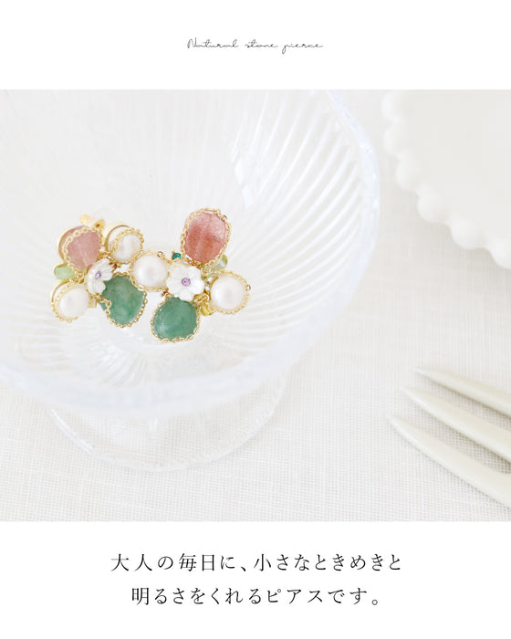 天然石と淡水パールのピアス