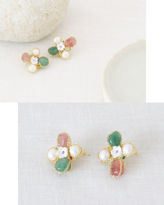 天然石と淡水パールのピアス