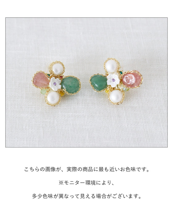 天然石と淡水パールのピアス