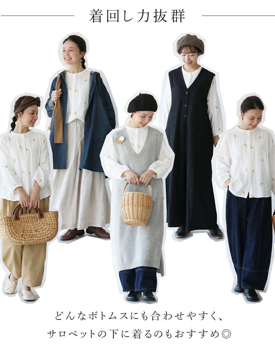 何気ない日をそっと彩る花刺繍ガーゼブラウス