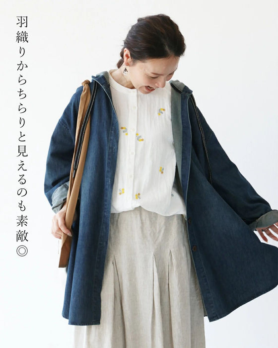 何気ない日をそっと彩る花刺繍ガーゼブラウス