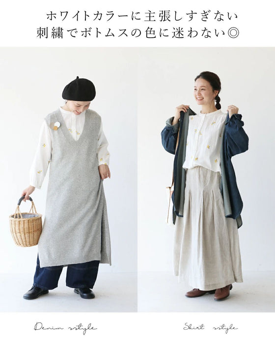 何気ない日をそっと彩る花刺繍ガーゼブラウス