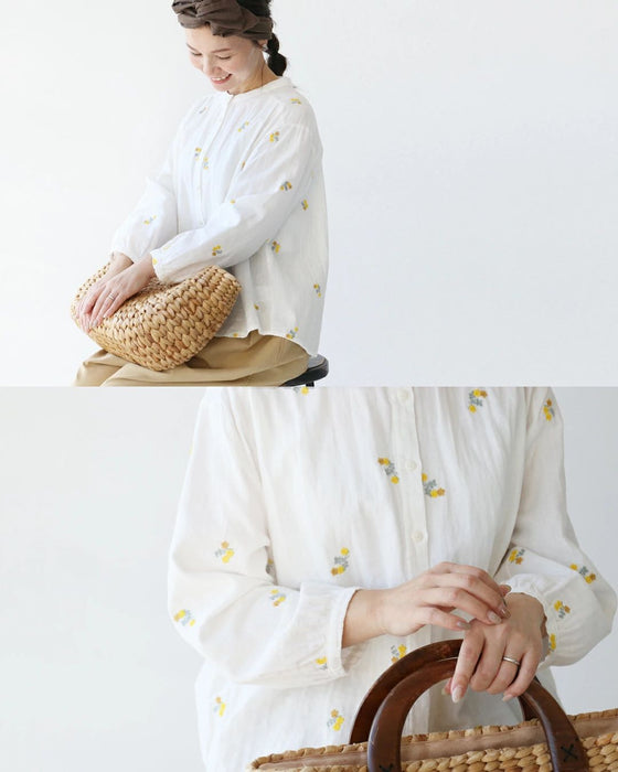 何気ない日をそっと彩る花刺繍ガーゼブラウス